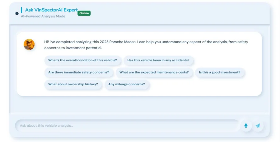 Ask the AI expert chat feature in a VinSpectorAI report