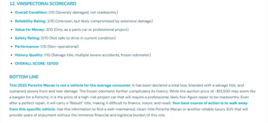 AI final assessment and decision summary in a VinSpectorAI report