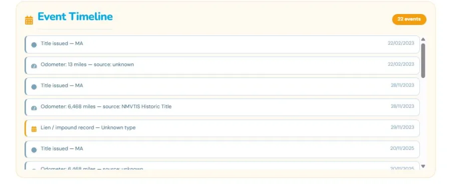 AI-generated event timeline in a VinSpectorAI report