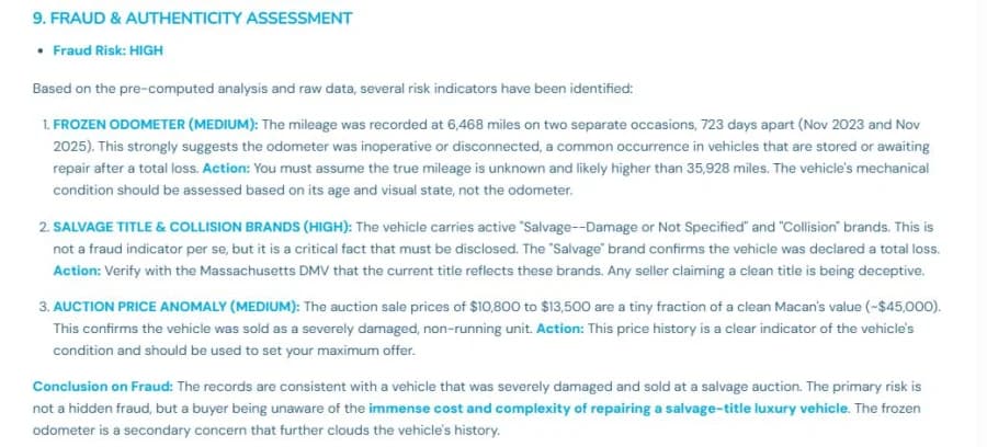 AI authenticity assessment in a VinSpectorAI report