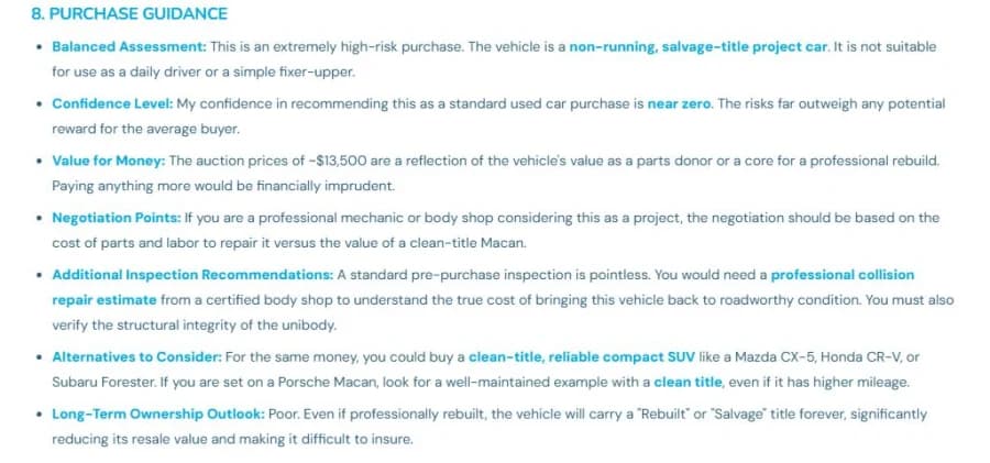 AI purchase guidance in a VinSpectorAI report